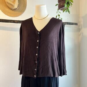 Spenser Jeremy Chocolate Brown Ribbed Button Front Silk Blend Sweater Size XL